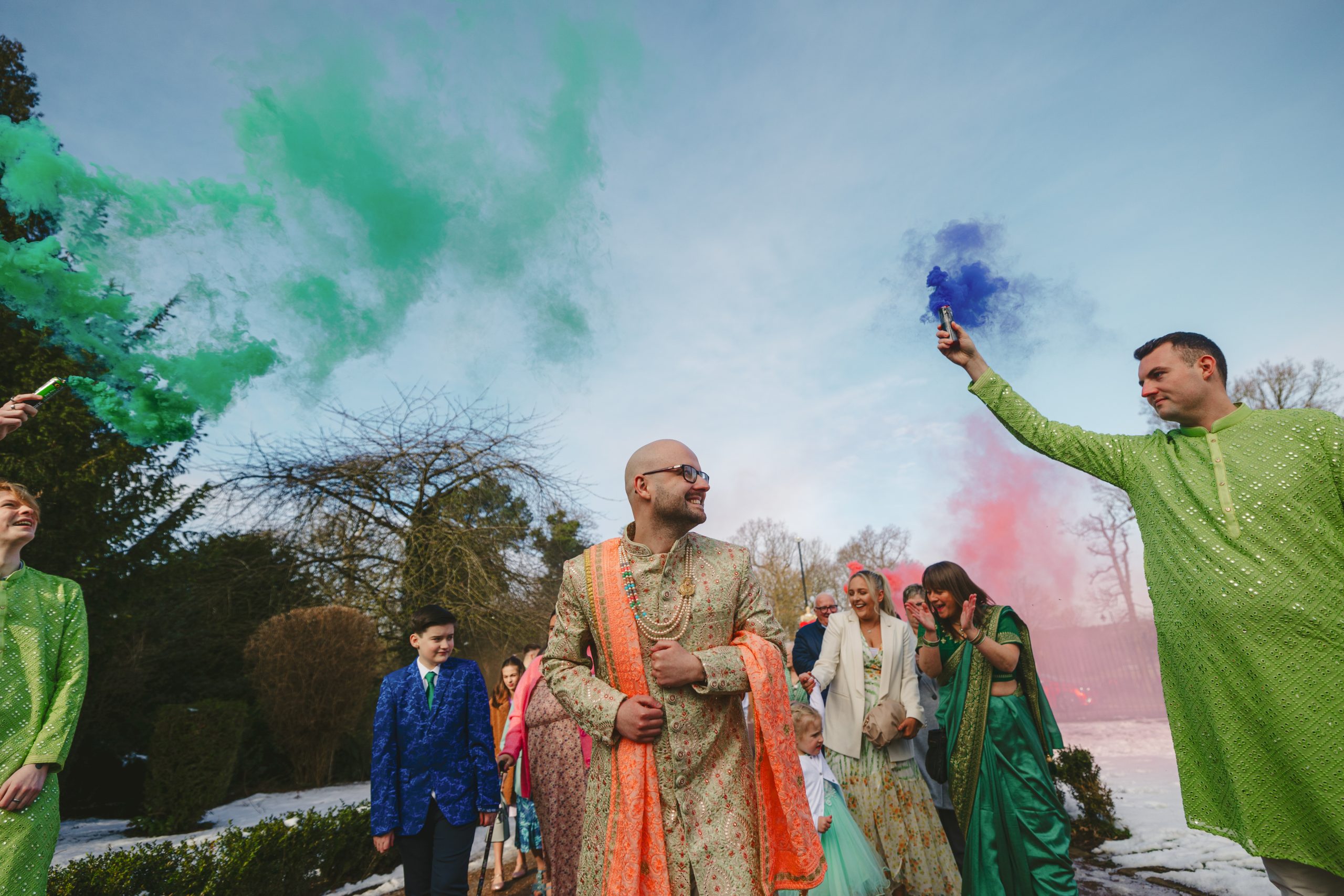Traditional groom entrance at Winstanley House wedding ceremony